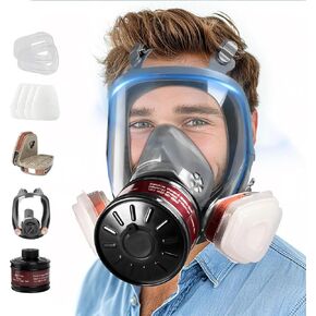 Full Face Gas Mask - Gas Masks Survival Nuclear and Chemical with 40mm Activated Carbon Filter & 6001 Cartridges Reusable Respirator for Organic Vapor Gases Dust Painting Polishing Welding