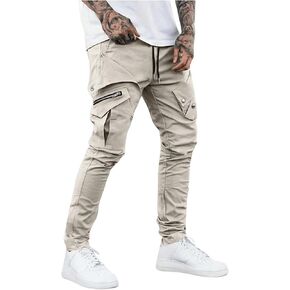 OYOANGLE Men's Drawstring Elastic Waist Flap Pocket Cargo Pants Streetwear Outdoor Hiking Trousers