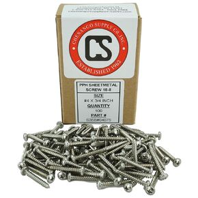 #4 x 3/8" Stainless Phillips Pan Head Sheetmetal Screw (3/8" to 1-1/2" in Listing) 100 Sheet Metal Screws, 82 Degrees (#4 x 3/8")
