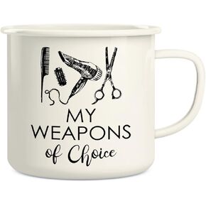 Retreez My Weapons of Choice Brush Hairstylist Hairdresser 16 Oz Enamel Stainless Steel Metal Camping Campfire Coffee Mug - Funny Sarcasm Inspirational birthday gift for friend coworker sis bro mom