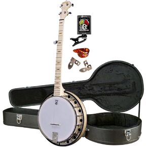 Deering Goodtime 2 5-String Maple Resonator Bluegrass Banjo with Instrument Alley Hard Case, Rechargeable Tuner, Dunlop Picks Bundle - Made in the USA