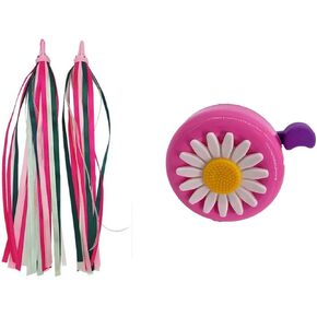 Kids Bike Bell Handlebar Streamers with Tassel Ribbo for Children Girls and Boys Bicycle Scooter Bell Ring with Colorful Long Bike Ribbon Streamer
