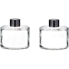 2 Pcs 50ml/1.7oz Empty Refillable Clear Round Glass Diffuser Bottles Diffuser Jars Containers Fragrance Accessories Use for DIY Replacement Reed Diffuser Sticks Sets Essential Oils Crafts Decor
