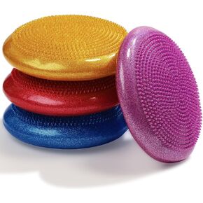 4 Pcs Glitter Wiggle Seat for Sensory Kids Inflated Wobble Cushion Sensory Seat Flexible Seating for Classroom Elementary, Balance Disc with Needle Pump for Kids Adult Classroom Office Home