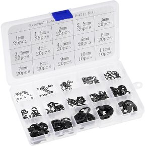 uxcell E-Clip Circlip - 300Pcs 15-Size External Retaining Shaft Snap Ring Carbon Steel Assortment Set
