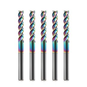 1/8" Shank Square Nose End Mill for Aluminum - 3-Flute CNC Spiral Router Bits Solid Carbide Milling Cutters with DLC Coating, U-Type Design CNC Bits for Aluminum Applications 15mm Cutting Dia (5PCS)