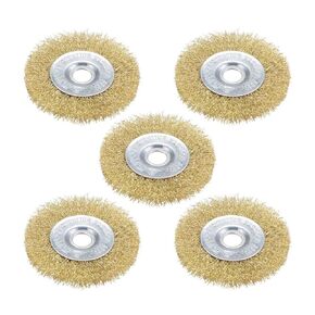 uxcell 4-Inch Wire Wheel Brush Bench Brass Plated Crimped Steel with 5/8-Inch Arbor Hole 5 Pcs
