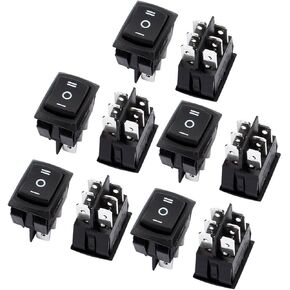 uxcell 10Pcs DPDT On/Off/On 3 Position 6Pin Snap Boat Rocker Toggle Switch,Black,10A AC 125V/250V,for Boat,Household Appliances