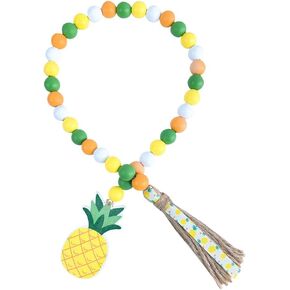 LUOZZY Pineapple Wood Bead Garland with Tassels Summer Farmhouse Wood Garland Fruit Rustic Prayer Wood Beads Tiered Tray Decoration
