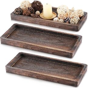 3 Pcs Rustic Decorative Wood Candle Tray 15.7 Inch Wooden Long Narrow Tray Candle Holder Rectangular Centerpiece for Kitchen Counter Coffee Table Fireplace in Saudi Arabia