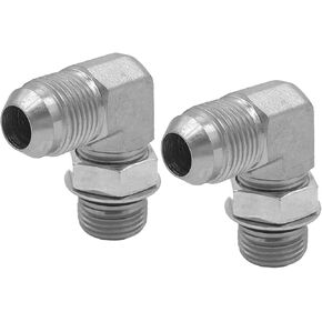 (2-PACK) 6801-04-04-NWO Hydraulic Hose Adapter Fitting 1/4" Male JIC 37° Flare (7/16-20 UNF) × 1/4" Male Adjustable Nut O-Ring Boss (7/16-20 UNF) 90° Elbow SAE Pipe Connector Carbon Steel