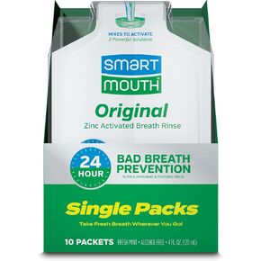 SmartMouth Original Activated Mouthwash - Adult Mouthwash for Fresh Breath - Oral Rinse for 24-Hour Bad Breath Relief with Twice Daily Use - Fresh Mint Flavor, 0.4 fl oz (10 Travel Packs)