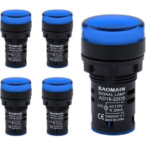 Baomain 22mm LED Indicator Pilot Light AD16-22D 110V AC 20mA Energy Saving Blue 5 PCS