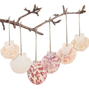 30PCS Natural Sea Shells 1.7"-2.6" Perforation Scallop Shells with Rope,for Christmas Tree Ornaments & DIY Hanging Home Deocration Craft Shells