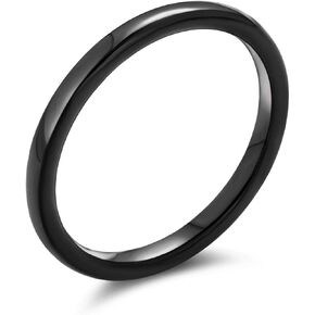 Plain Simple Wide Dome Black Or Silver Couples Titanium Wedding Band Ring For Men For Women Comfort Fit 8MM Size 5-14