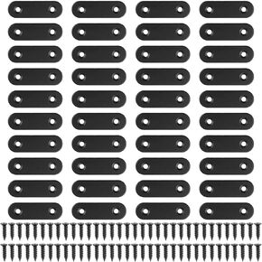 40 Pieces Stainless Steel Black 50x16mm Straight Brackets Flat Brackets Mending Repair Plate Brace with Screws for Wood Straight Brace