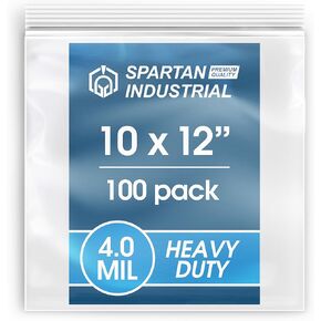 Spartan Industrial - 10" X 12" (100 Count) 4 Mil Thick Clear Reclosable Zip Plastic Poly Bags with Resealable Lock Seal Zipper - Heavy Duty and Durable