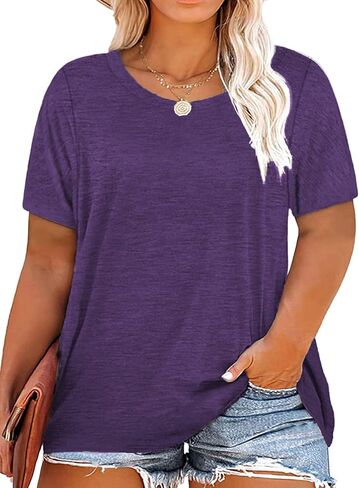 Plus Size Summer T Shirts Women Tops Short Sleeve Round Neck Casual Loose Fit Tee Tshirts Tunic in Kuwait