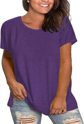 Plus Size Summer T Shirts Women Tops Short Sleeve Round Neck Casual Loose Fit Tee Tshirts Tunic in Kuwait