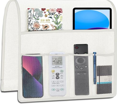 حامل جهاز التحكم عن بعد من Joywell لكرسي الكرسي بذراعين ومسند الذراع ومنظم للأريكة وكرسي بذراعين مع 6 جيوب لتخزين المجلات والكمبيوتر اللوحي والهاتف والآيباد وجيوب شبكية، أبيض in Kuwait