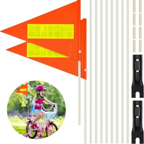 Tatuo 2 Sets Bike Flags with Pole, 6 Feet Height Adjustable Waterproof Orange Safety Flag Sturdy Fiberglass Bicycle Flag Pole for Kids Outdoor Cycling Supplies (Orange and Red,) in Saudi Arabia