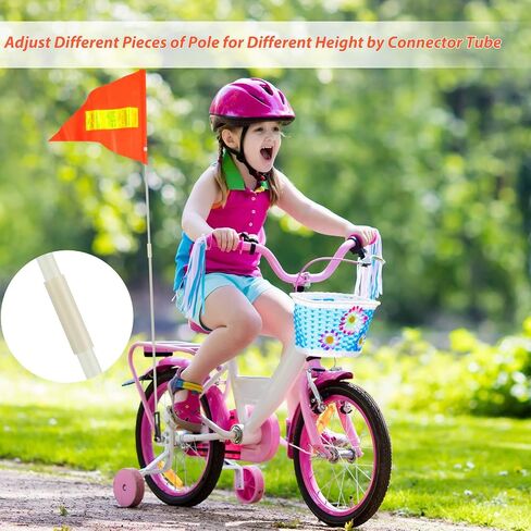 Tatuo 2 Sets Bike Flags with Pole, 6 Feet Height Adjustable Waterproof Orange Safety Flag Sturdy Fiberglass Bicycle Flag Pole for Kids Outdoor Cycling Supplies (Orange and Red,) in Saudi Arabia