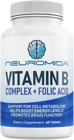 Vitamin B Complex and Folic Acid Contains All B Vitamins, Advanced Formula, Brain & Cognitive Support, Energy & Metabolism, Heart Health, 60 Tablets in Saudi Arabia