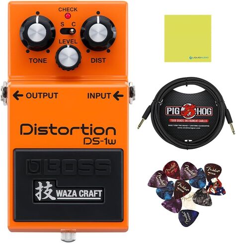 حزمة دواسة التشويه Boss DS-1W مع كابل أداة Pig Hog PCH10BK "أسود منسوج"، 12 قطعة جيتار وقماش تلميع الصوت السائل in Saudi Arabia