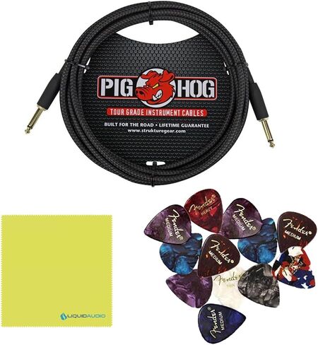 حزمة دواسة التشويه Boss DS-1W مع كابل أداة Pig Hog PCH10BK "أسود منسوج"، 12 قطعة جيتار وقماش تلميع الصوت السائل in Saudi Arabia