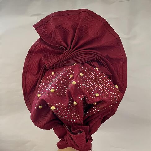 SugeGasa Nigerian Aso Oke Auto Gele Headties with Beads&Stones Already Made African Head Wrap Women Turban Cap Headbands in Kuwait
