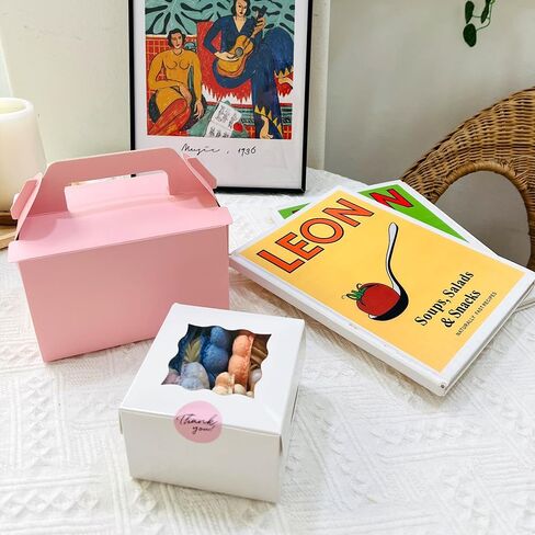 Slice Cake Case White Boxes with Handle - (50 Pack) 6.1" x 4.1" x 4.0" Disposable Paper Gable Box For Candy Boxes Party Favors Bakery Macaron Pasty Cookies Pie Piece Cupcake Muffins Containers in Saudi Arabia