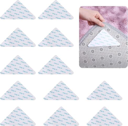 12 Pcs Gripper for Rug for Hardwood Floors, Rug Tape Double Sided Adhesive Carpet Tape Reusable Anti Slip Rug Grips for Area Rugs to Keep Rugs in Place - White in Saudi Arabia
