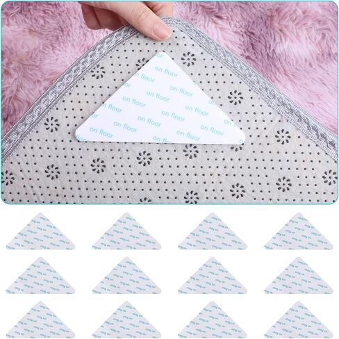 12 Pcs Gripper for Rug for Hardwood Floors, Rug Tape Double Sided Adhesive Carpet Tape Reusable Anti Slip Rug Grips for Area Rugs to Keep Rugs in Place - White in Saudi Arabia
