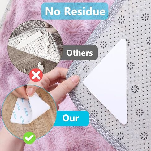 12 Pcs Gripper for Rug for Hardwood Floors, Rug Tape Double Sided Adhesive Carpet Tape Reusable Anti Slip Rug Grips for Area Rugs to Keep Rugs in Place - White in Saudi Arabia