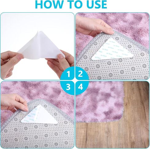 12 Pcs Gripper for Rug for Hardwood Floors, Rug Tape Double Sided Adhesive Carpet Tape Reusable Anti Slip Rug Grips for Area Rugs to Keep Rugs in Place - White in Saudi Arabia