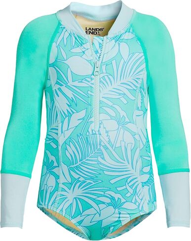 Lands' End G One Piece LS نصف سحاب ملابس السباحة الفيروزية أوراق النخيل للأطفال 5 in Saudi Arabia