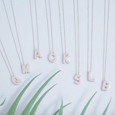 LCLMHJ Bubble Letter Necklace Dainty Balloon Initial Necklace for Womens Mens Iced Out Cubic Zirconia Letter A-Z Pendant Necklace in Saudi Arabia