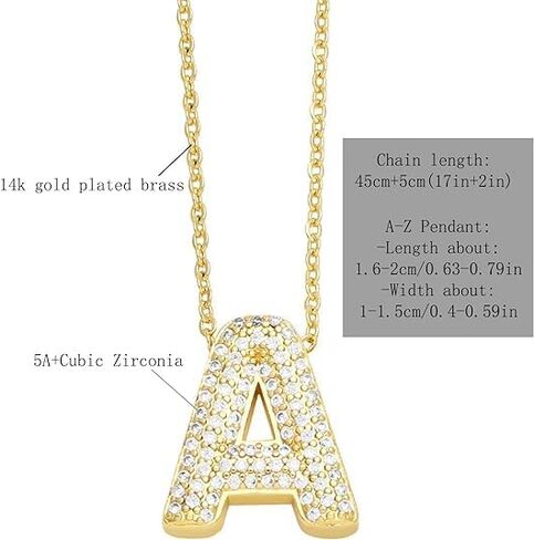 LCLMHJ Bubble Letter Necklace Dainty Balloon Initial Necklace for Womens Mens Iced Out Cubic Zirconia Letter A-Z Pendant Necklace in Saudi Arabia