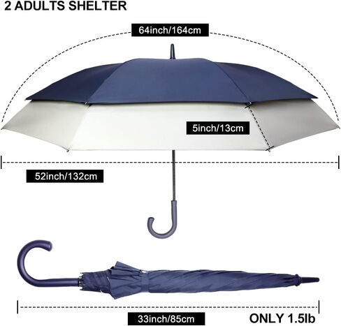 مظلة جولف مقاومة للرياح مقاس 62/64 بوصة، مظلة كبيرة جدًا ذات مظلة مزدوجة مزودة بفتحات تهوية ومفتوحة تلقائيًا للرجال والنساء in Kuwait