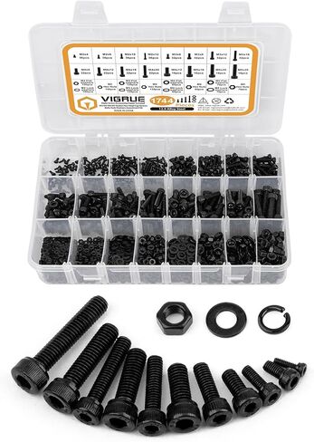 VIGRUE 1744PCS M2 M3 M4 M5 عرافة المقبس رئيس غطاء المسمار البراغي والصواميل عدة، ترقية الزنك مطلي 12.9 سبائك الصلب الصواميل والمسامير مجموعة متنوعة مسامير آلة متري in Kuwait