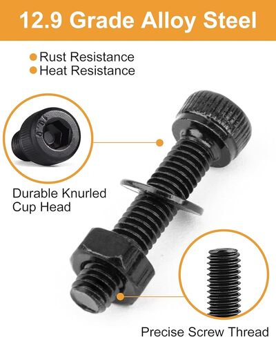 VIGRUE 1744PCS M2 M3 M4 M5 عرافة المقبس رئيس غطاء المسمار البراغي والصواميل عدة، ترقية الزنك مطلي 12.9 سبائك الصلب الصواميل والمسامير مجموعة متنوعة مسامير آلة متري in Kuwait