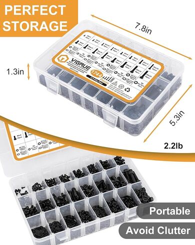 VIGRUE 1744PCS M2 M3 M4 M5 عرافة المقبس رئيس غطاء المسمار البراغي والصواميل عدة، ترقية الزنك مطلي 12.9 سبائك الصلب الصواميل والمسامير مجموعة متنوعة مسامير آلة متري in Kuwait