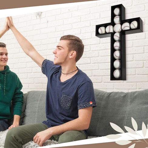 Cross Baseball Display Case Wall Mount 12 Baseball Holders for Balls Display Wood Baseball Display Stand Baseball Cabinet Shadow Box for Home Run Collector Memorabilia Balls, Black in Saudi Arabia