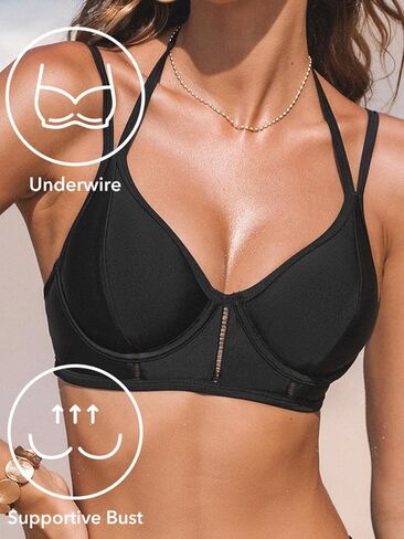 طقم بيكيني نسائي من CUPSHE مكون من قطعتين بدلة استحمام داخلية بسلك متوسط ​​الارتفاع ورقبة على شكل حرف V وخطاف خلفي قابل للتعديل in Kuwait