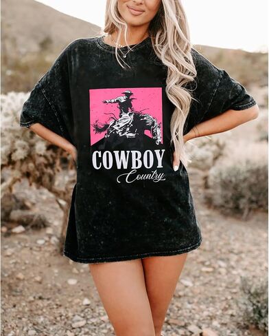 قميص BOUTIKOME Cowboy Killer للسيدات ذو رسومات غربية كبيرة الحجم تي شيرت فضفاض لرعاة البقر العتيق in Kuwait