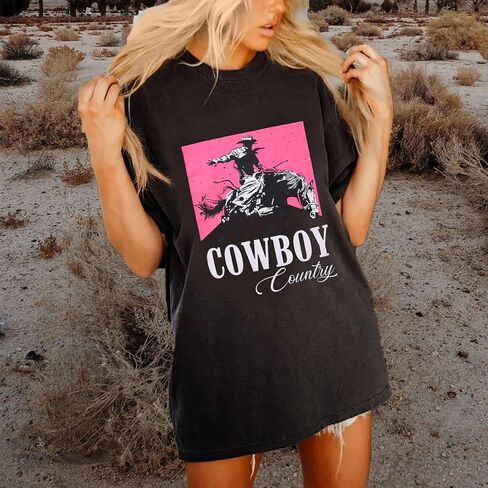 قميص BOUTIKOME Cowboy Killer للسيدات ذو رسومات غربية كبيرة الحجم تي شيرت فضفاض لرعاة البقر العتيق in Kuwait