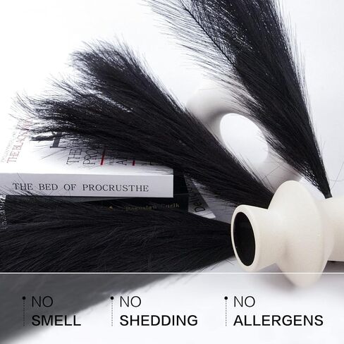 6 قطع من عشب بامباس الصناعي مقاس 17 بوصة/44 سم عشب بامباس الاصطناعي المنفوش 7 فروع لحفلات الزفاف وغرفة النوم وديكور المنزل البوهيمي (027 أسود) in Kuwait