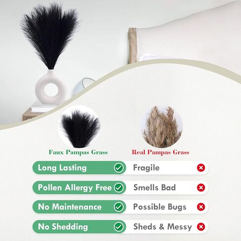 6 قطع من عشب بامباس الصناعي مقاس 17 بوصة/44 سم عشب بامباس الاصطناعي المنفوش 7 فروع لحفلات الزفاف وغرفة النوم وديكور المنزل البوهيمي (027 أسود) in Kuwait