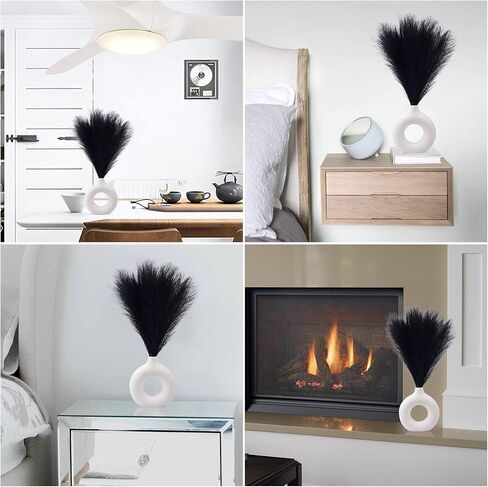 6 قطع من عشب بامباس الصناعي مقاس 17 بوصة/44 سم عشب بامباس الاصطناعي المنفوش 7 فروع لحفلات الزفاف وغرفة النوم وديكور المنزل البوهيمي (027 أسود) in Kuwait