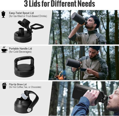 OneTigris Tactical Half Gallon Water Bottle with Straw - 64 oz Vacuum Insulated Stainless Steel Water Jug, Leakproof Sport Bottle with 3 BPA Free Lids, Paracord Handle & MOLLE Water Pouch for Outdoor in Saudi Arabia